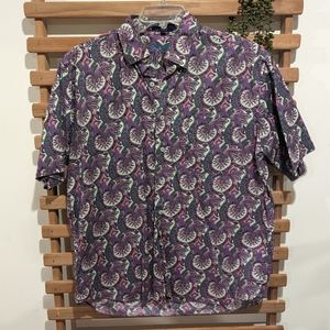 Alan Flusser Button Down Purple Green Paisley Size L